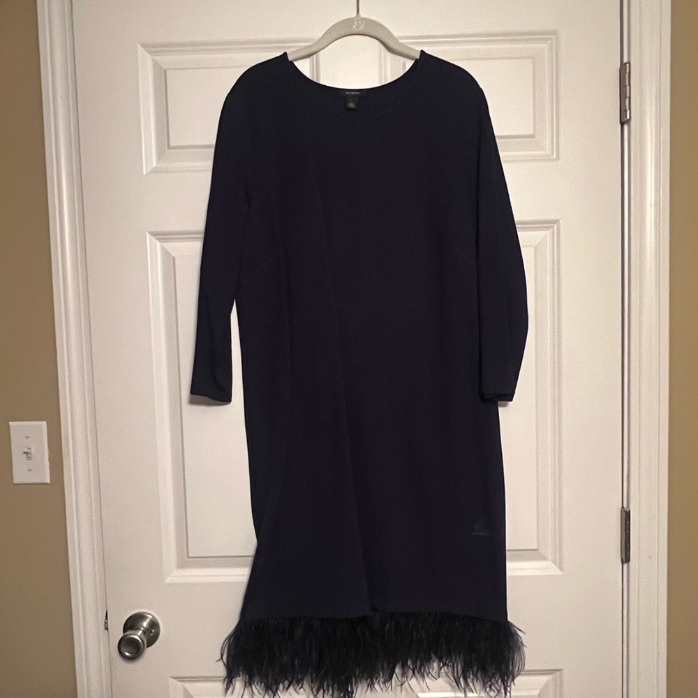 Halogen Elegant Navy Dress with removable Feather Hem
